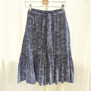 Feminine Ruffles A-Line Navy And White Paisley Skirt
